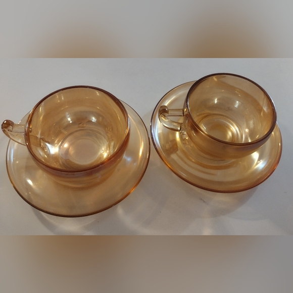 Vintage Jeanette Marigold Carnival Glass Tea Cup And Saucer Set of 2 - Picture 2 of 5